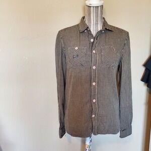 Diesel Co Womens Slim Fit Gingham Button Down Shirt Black White Cotton Size S